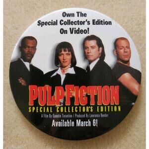 "Pulp Fiction" Quentin Tarantino Movie Film Promotional Button For Video Release